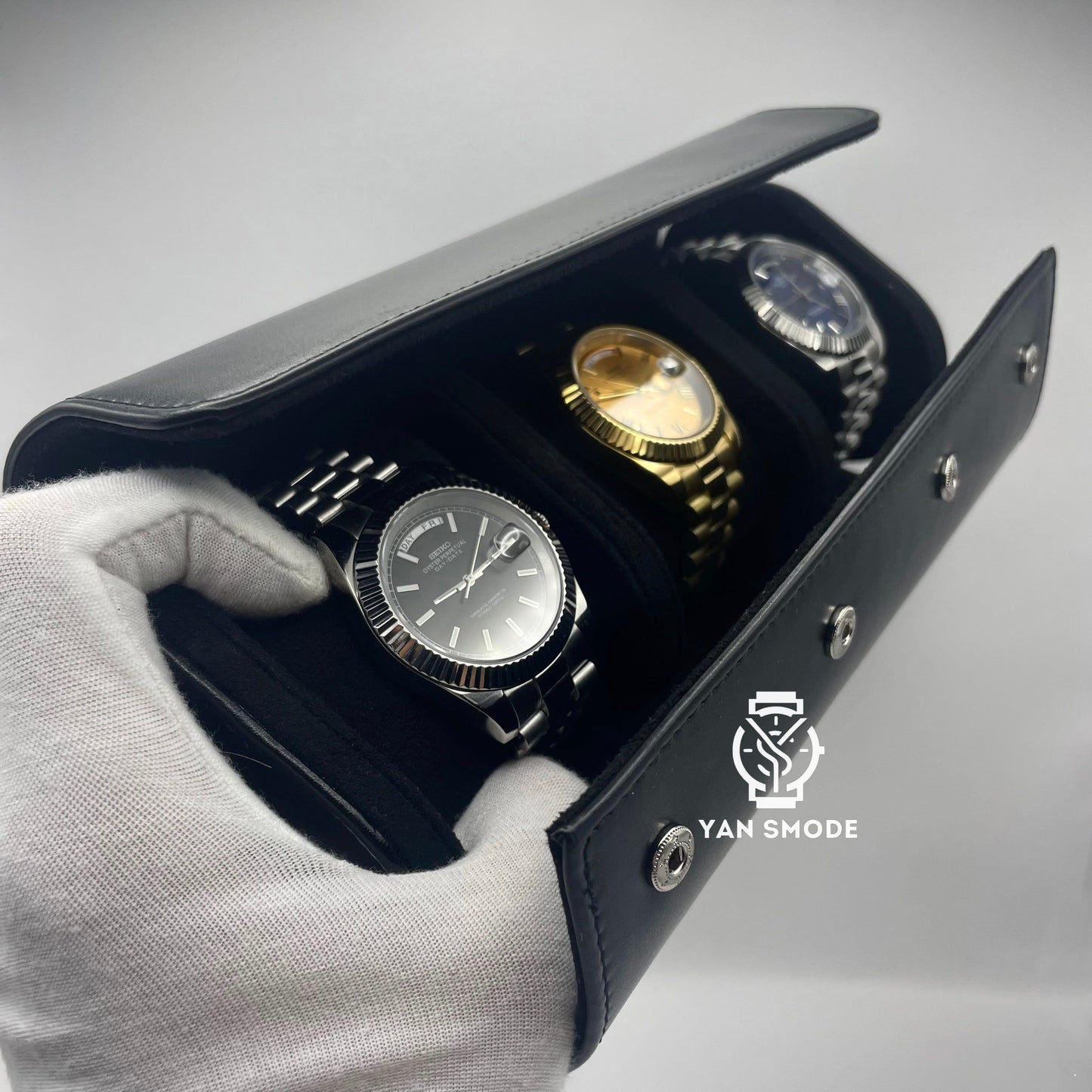 Black Leather Box Two Openings