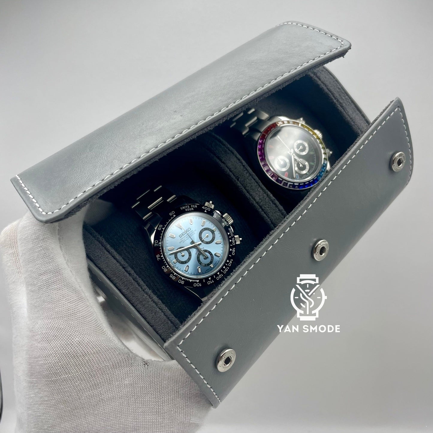 Boite Cuir Gris Deux Ouvertures