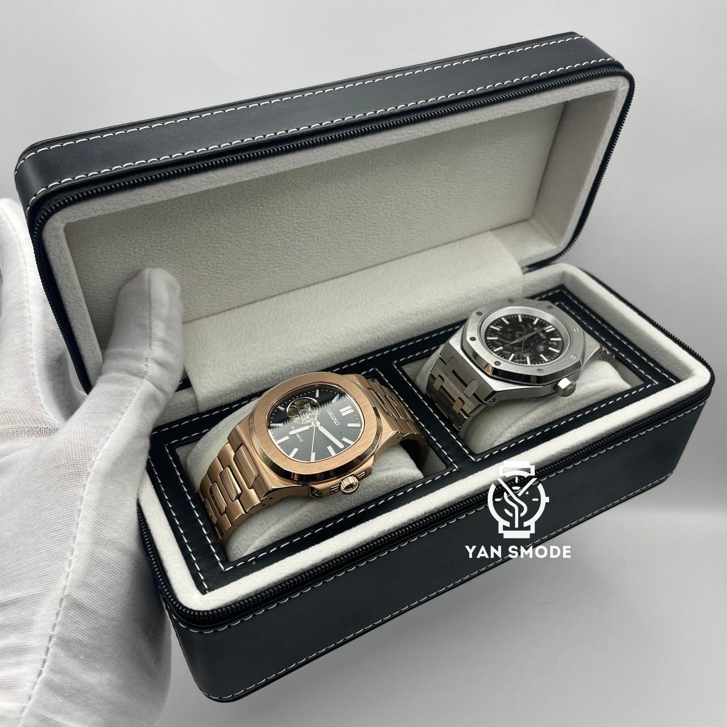 Black Leather Box White Velvet