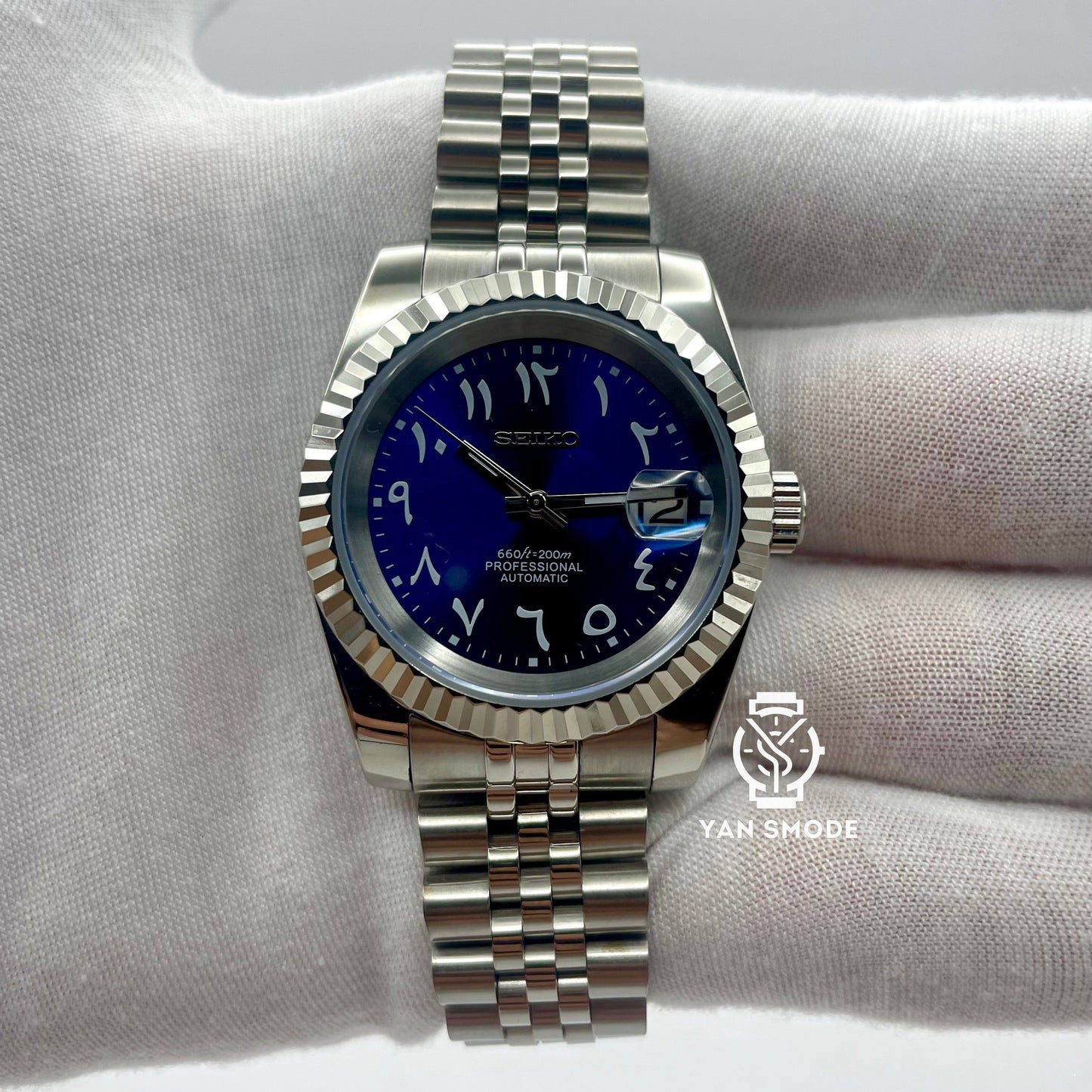 Arabic Dial Blue White Numbers