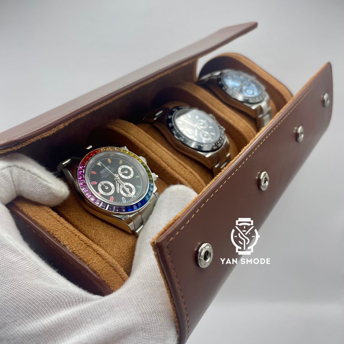 Brown Leather Box with Two Openings