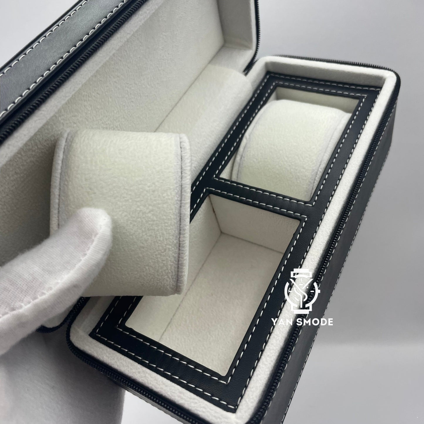 Black Leather Box White Velvet