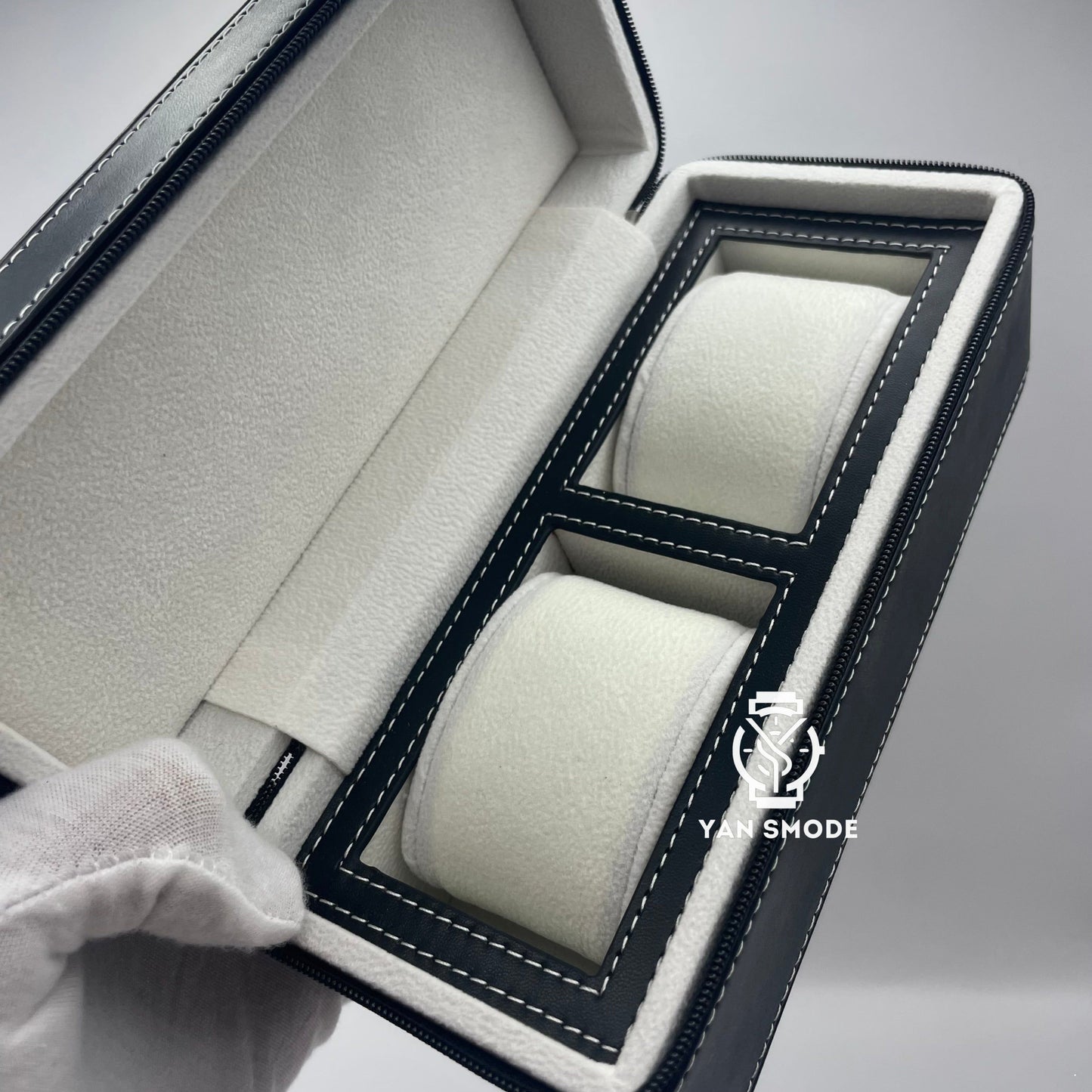 Black Leather Box White Velvet