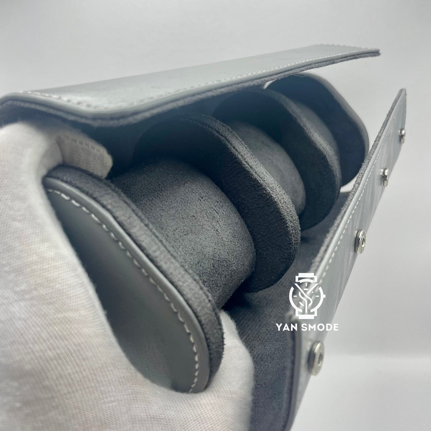Grey Leather Box with Two Openings