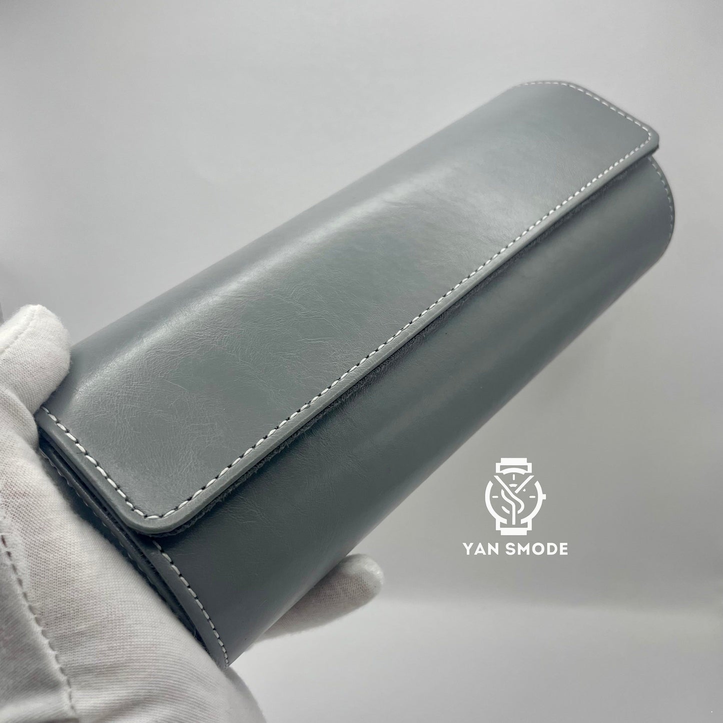Grey Leather Box with Two Openings