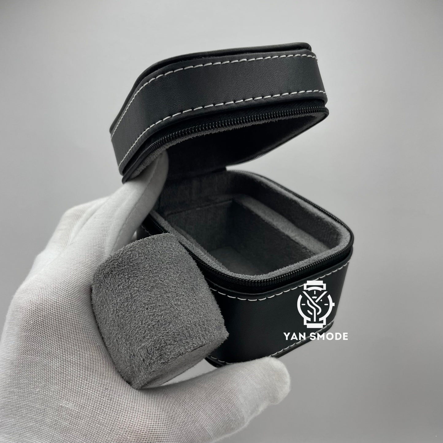 Boite Cuir Noire Velours Gris - Yan Smode
