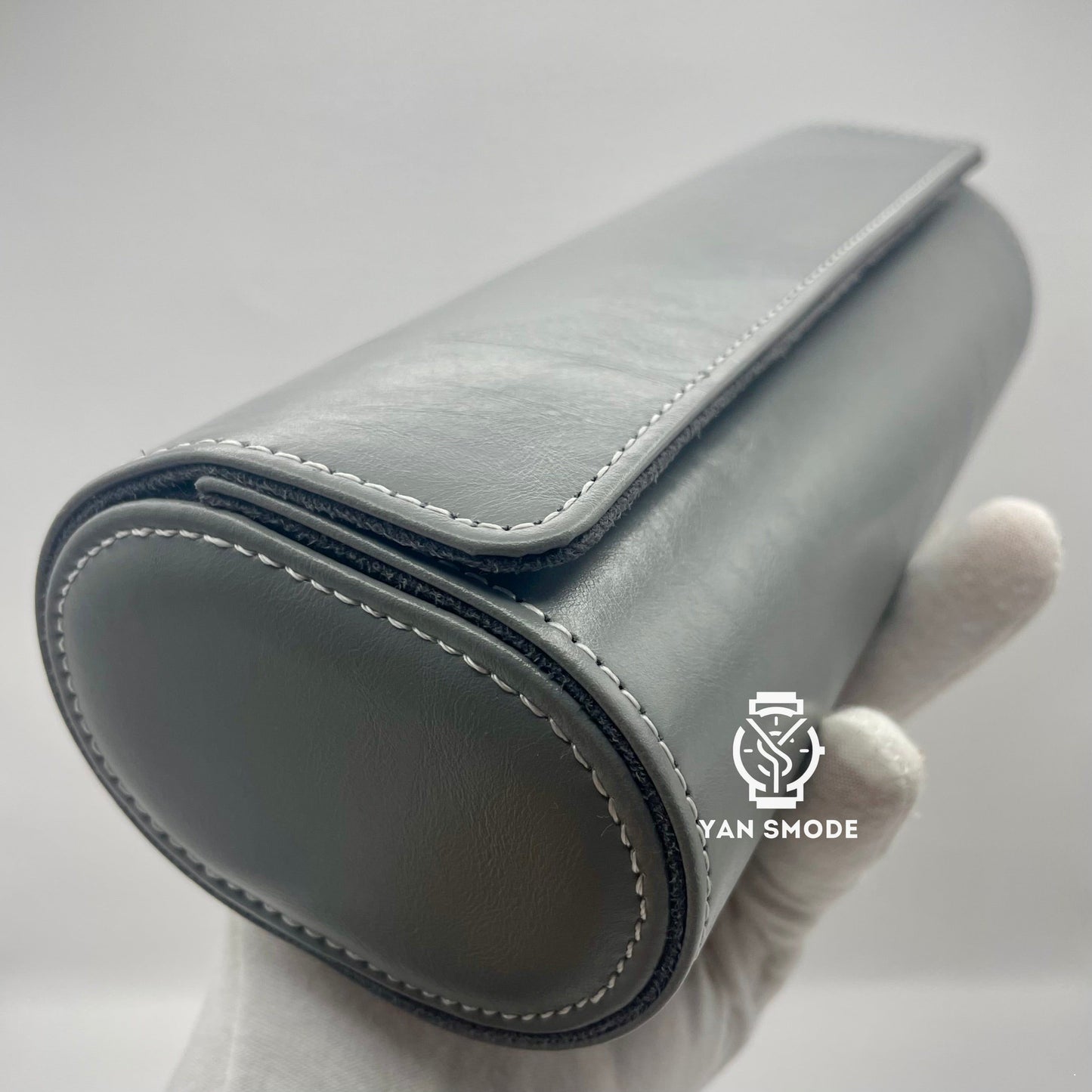 Grey Leather Box with Two Openings