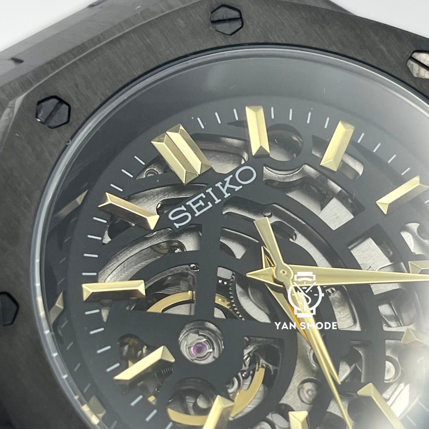 Royal Oak Black Skeleton Gold