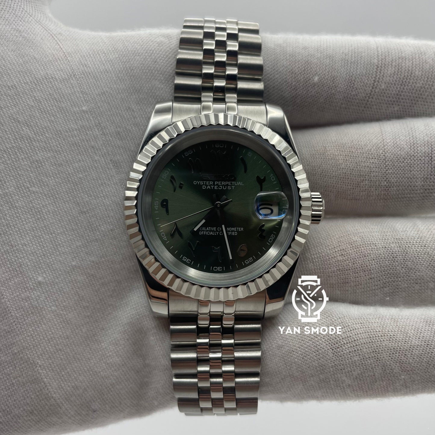 Date Just Arabic Dial Green Khaki