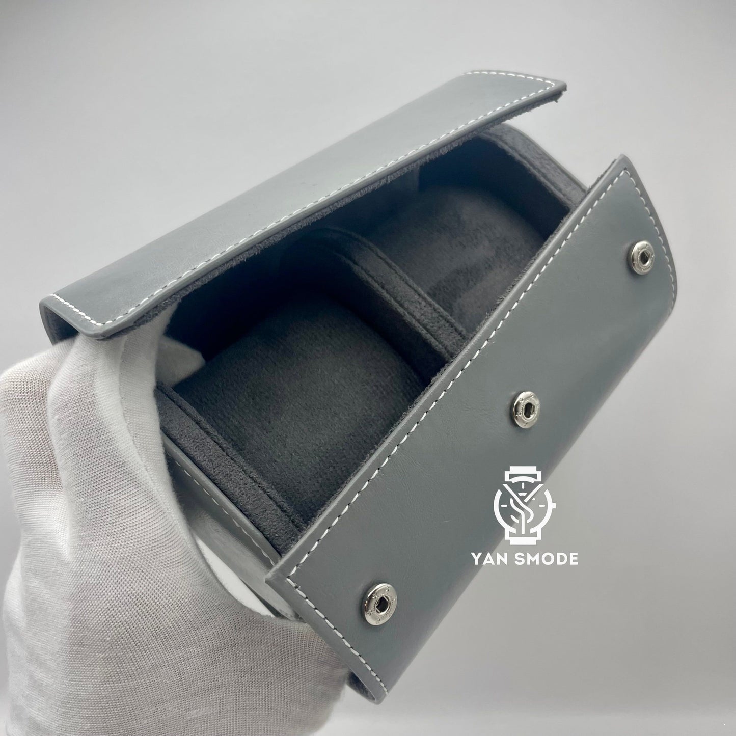 Boite Cuir Gris Deux Ouvertures