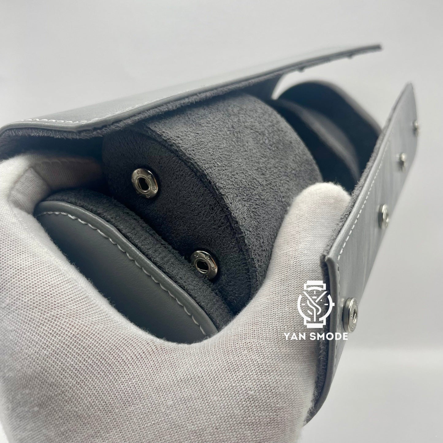Grey Leather Box with Two Openings