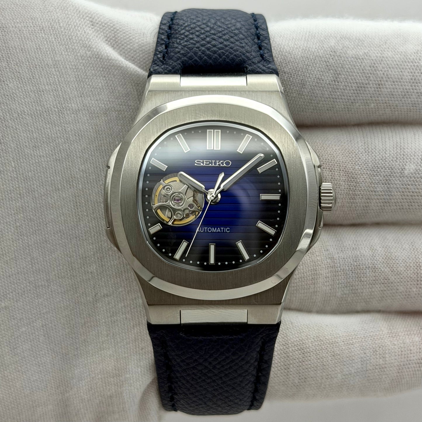 Nautilus Bleu Nuit Ouverte Cuir Bleu