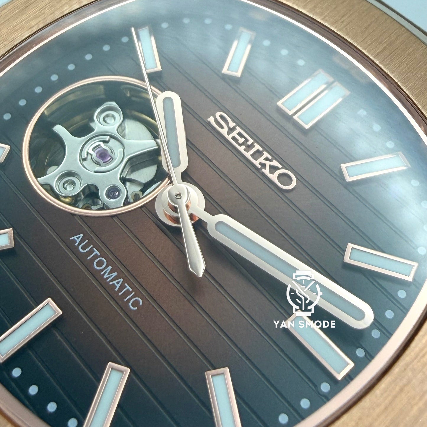 Nautilus Or Rose Caramel Ouverte Cuir Marron