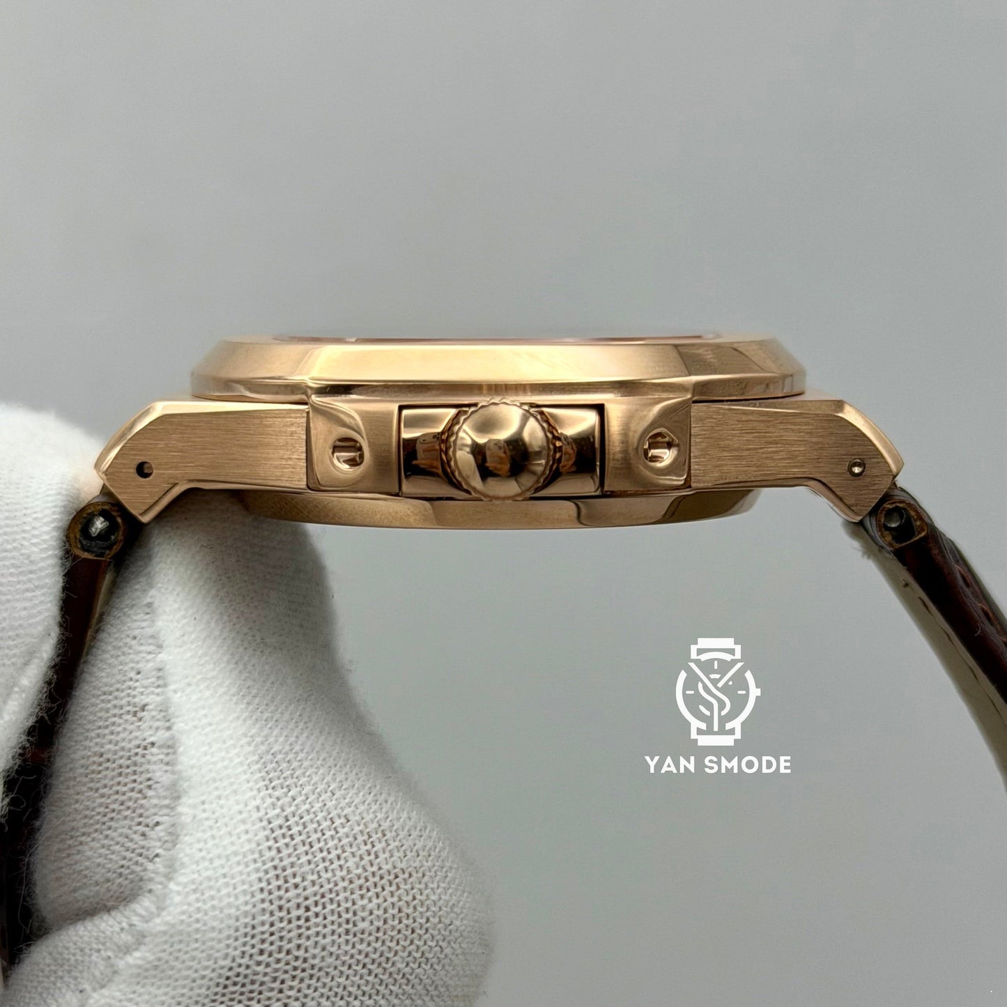 Nautilus Or Rose Caramel Ouverte Cuir Marron