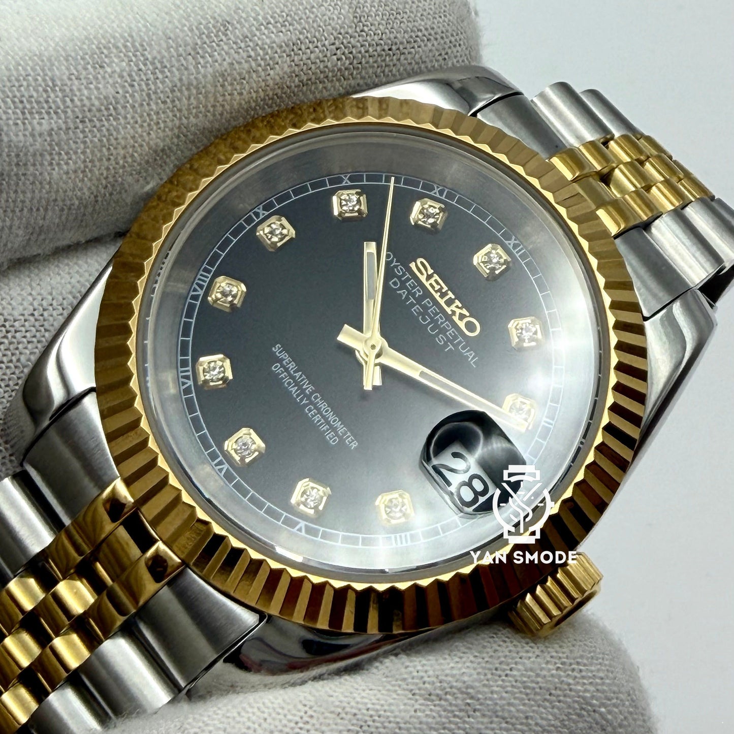 Date Just Or Jaune Noir Orné de Diamants