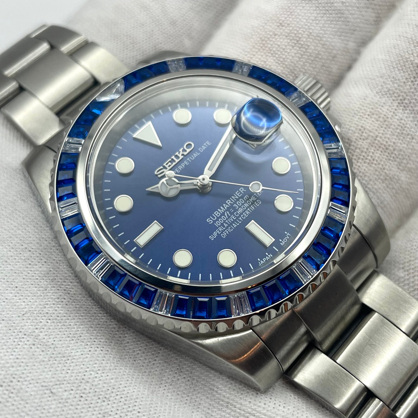 Seiko Mod Submariner Diamants Bleu