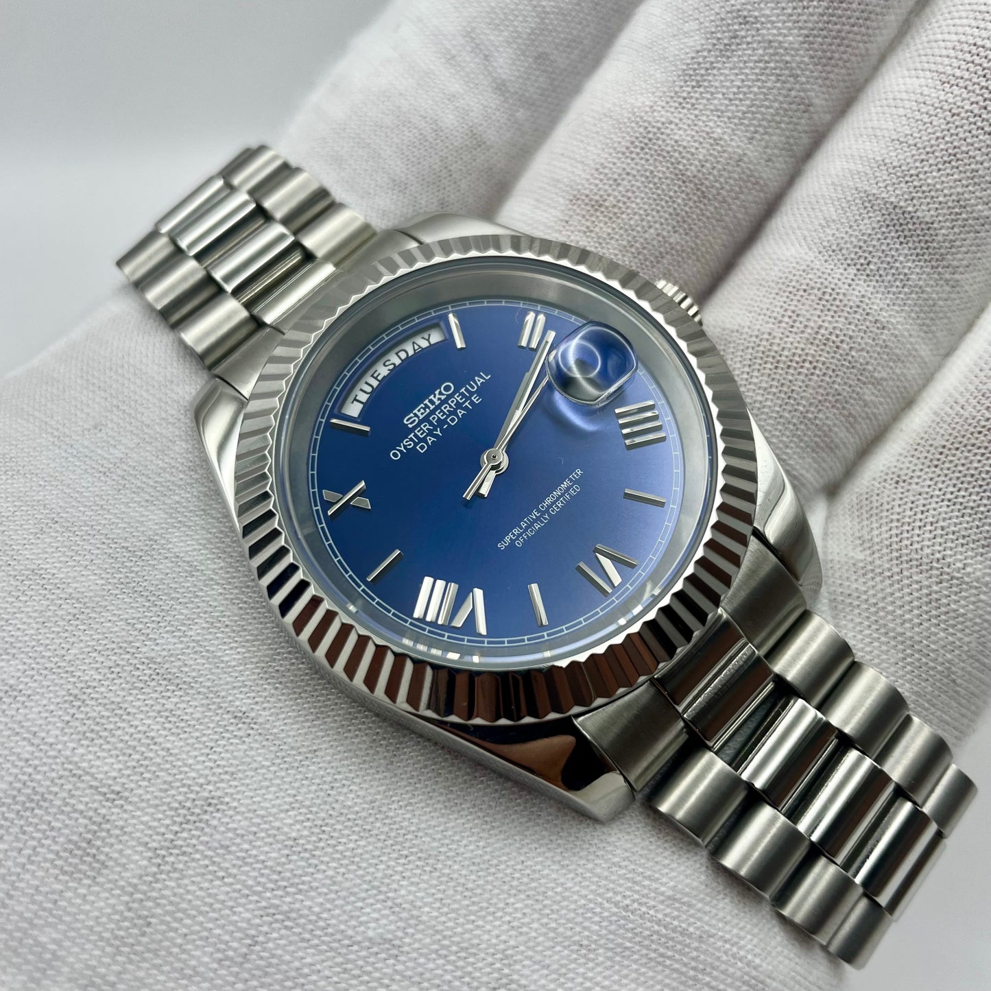 SeikoMod DateJust Arabic Dial Light Blue