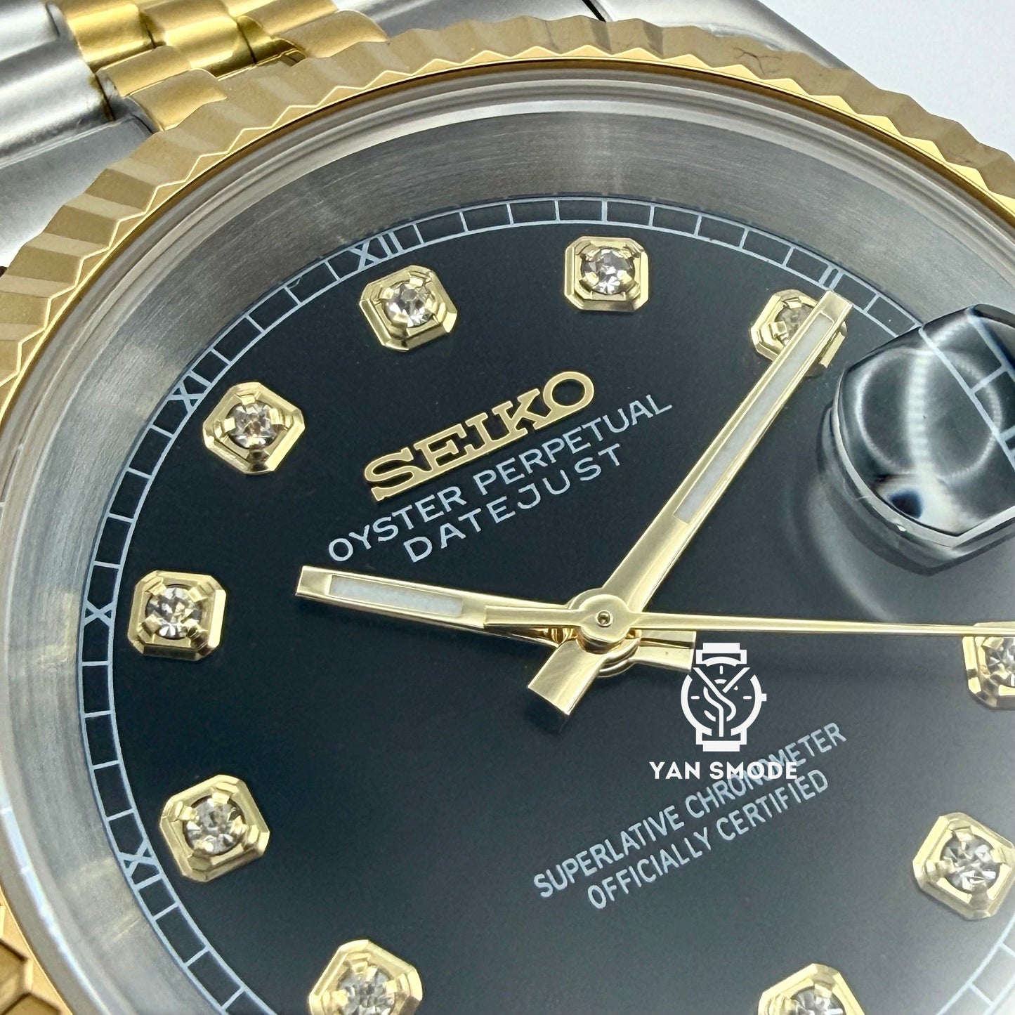 Date Just Or Jaune Noir Orné de Diamants