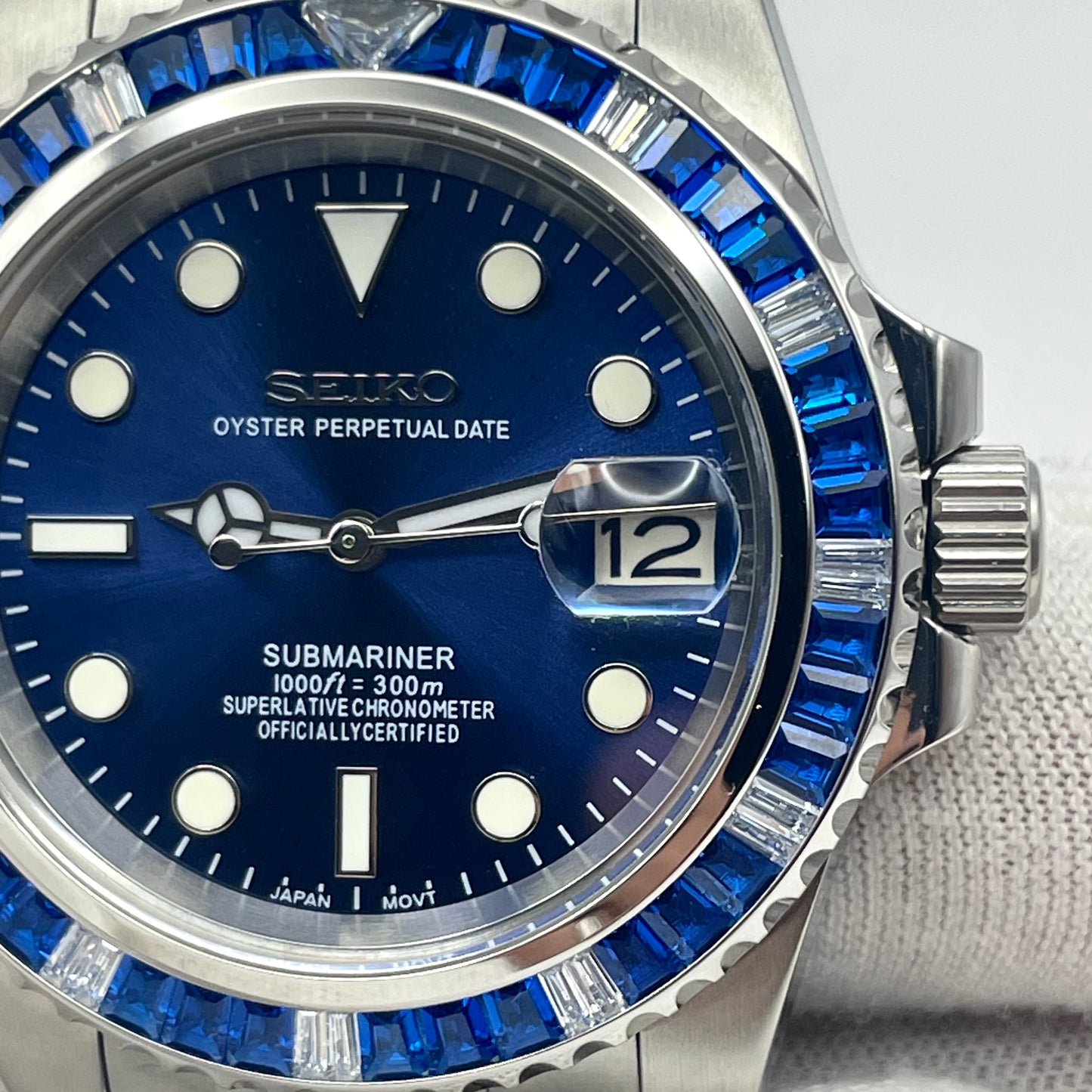 Seiko Mod Submariner Diamants Bleu