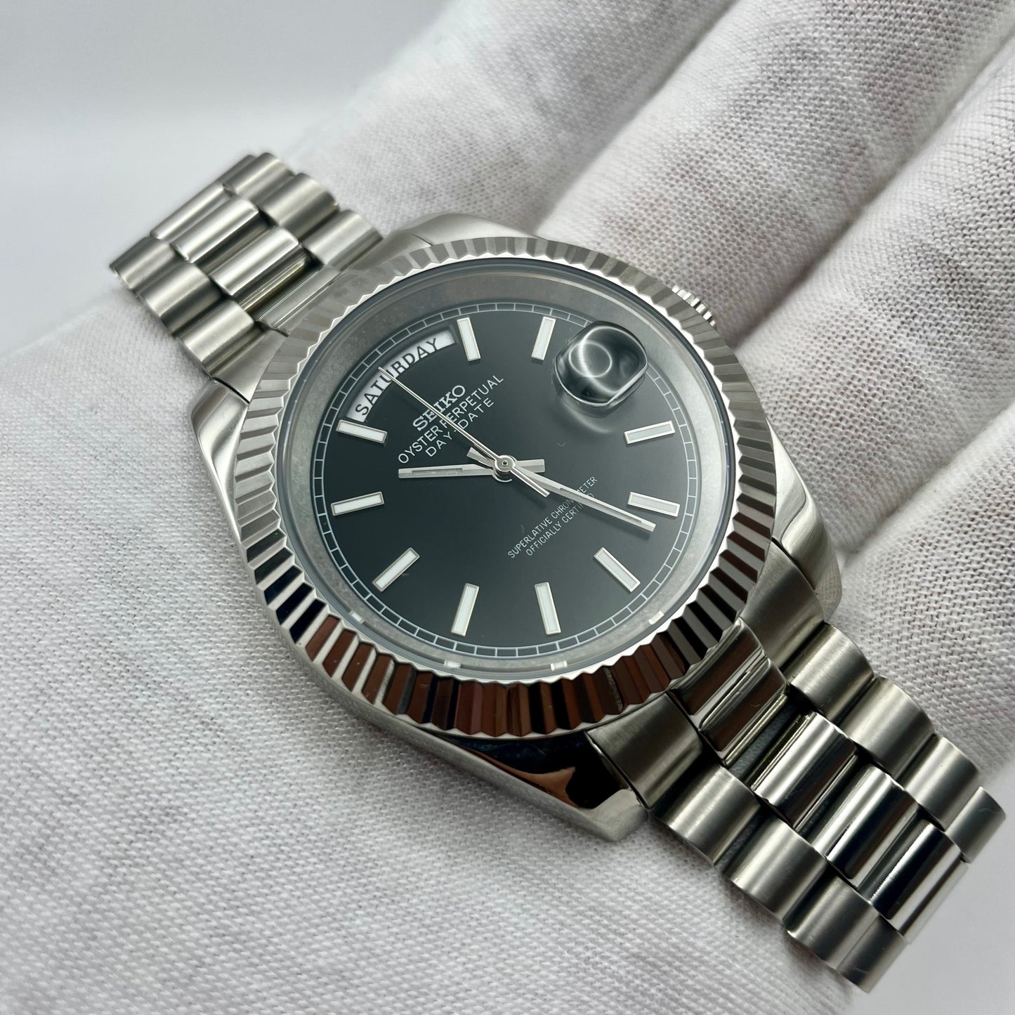 SeikoMod DateJust Arabic Dial Light Blue