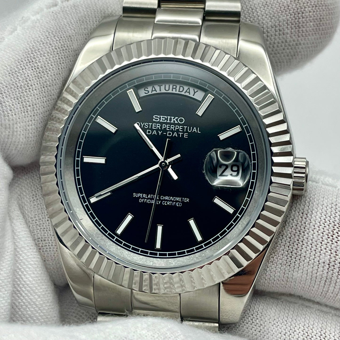 SeikoMod DateJust Arabic Dial Light Blue