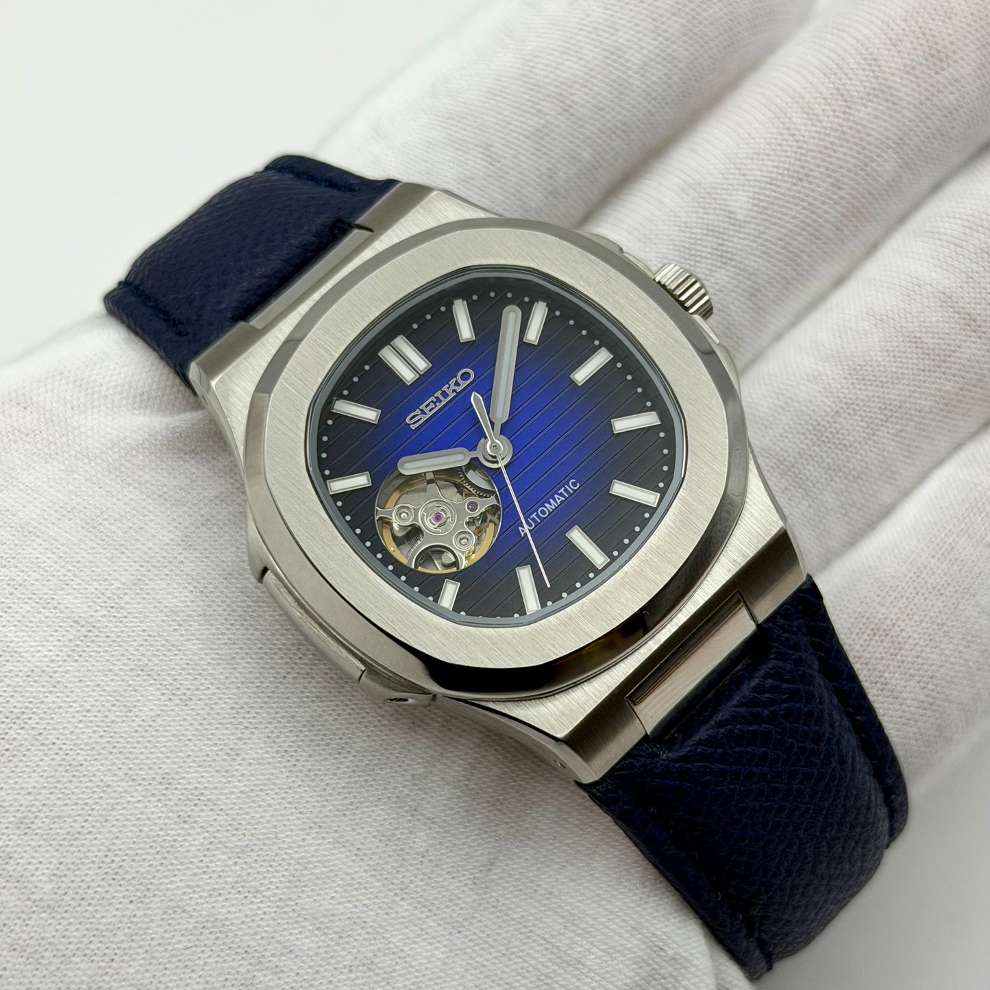 Nautilus Bleu Nuit Ouverte Cuir Bleu