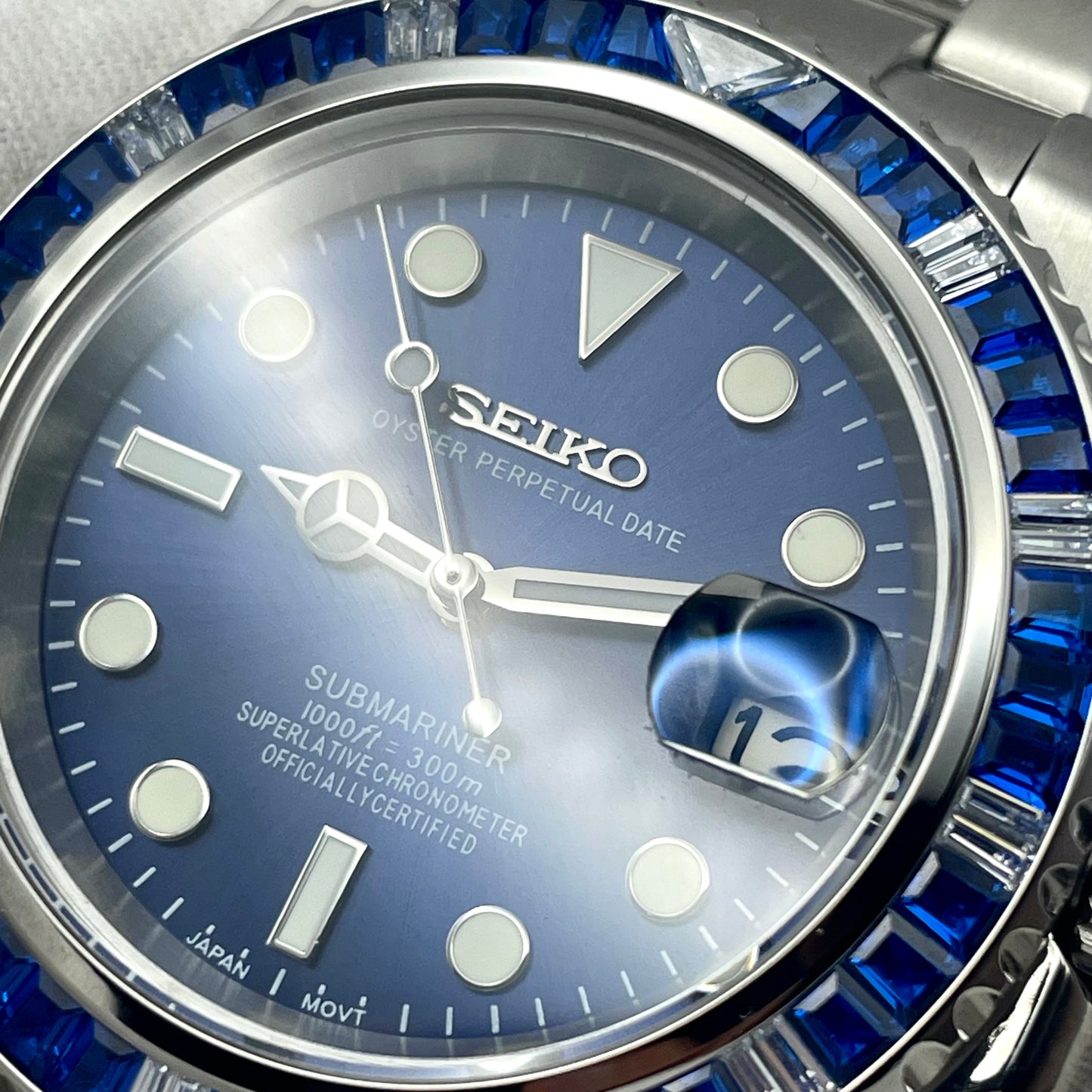 Seiko Mod Submariner Diamants Bleu