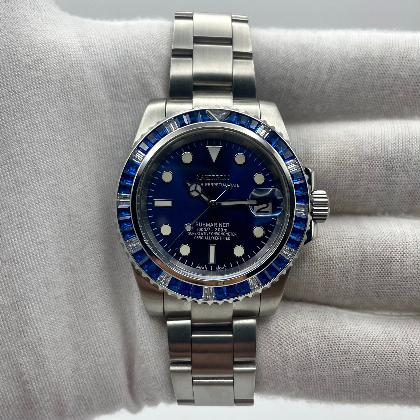 Seiko Mod Submariner Diamants Bleu