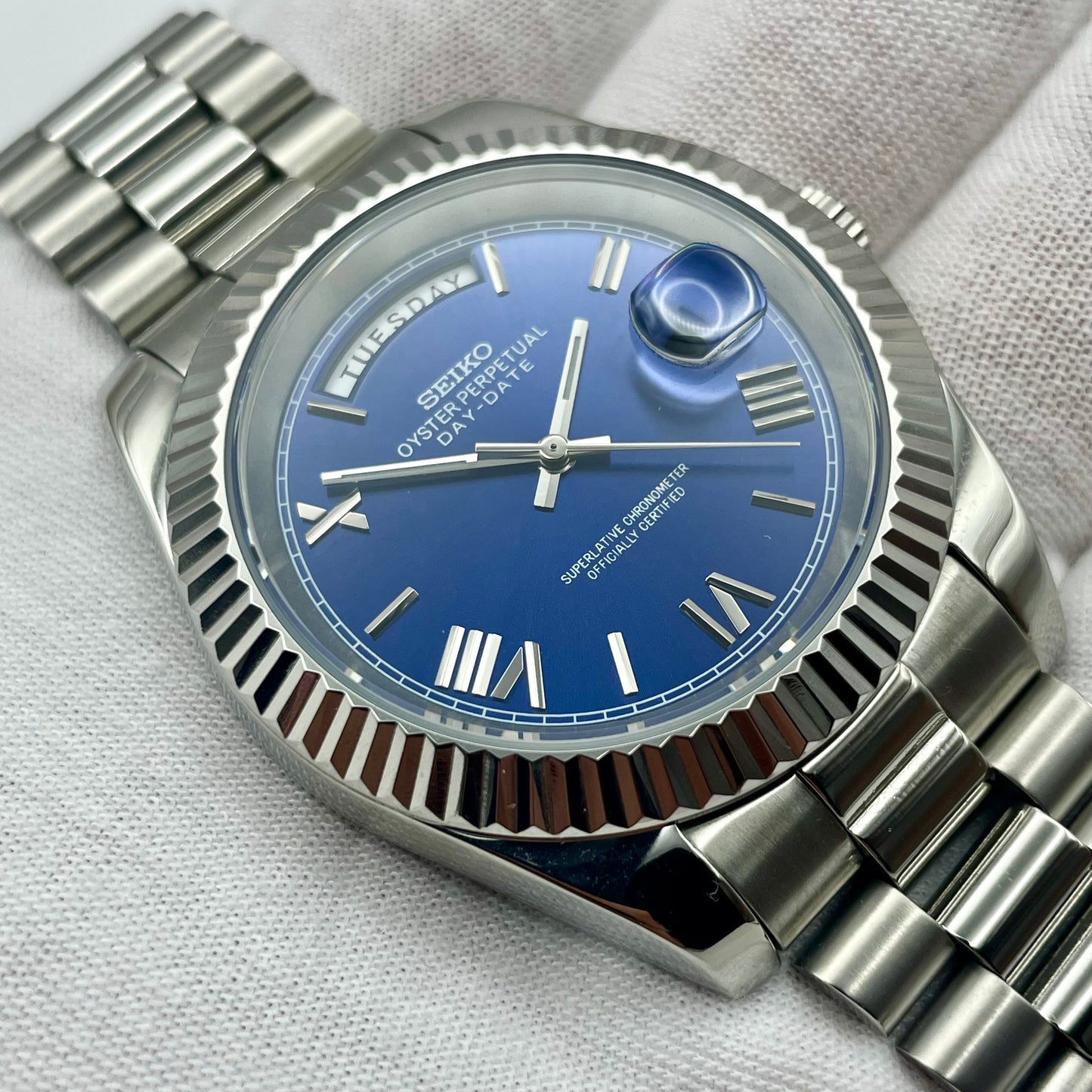 SeikoMod DateJust Arabic Dial Light Blue