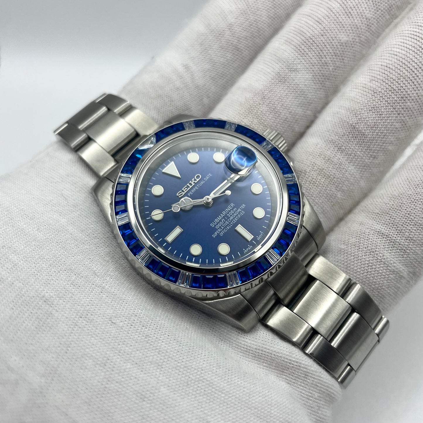 Seiko Mod Submariner Diamants Bleu