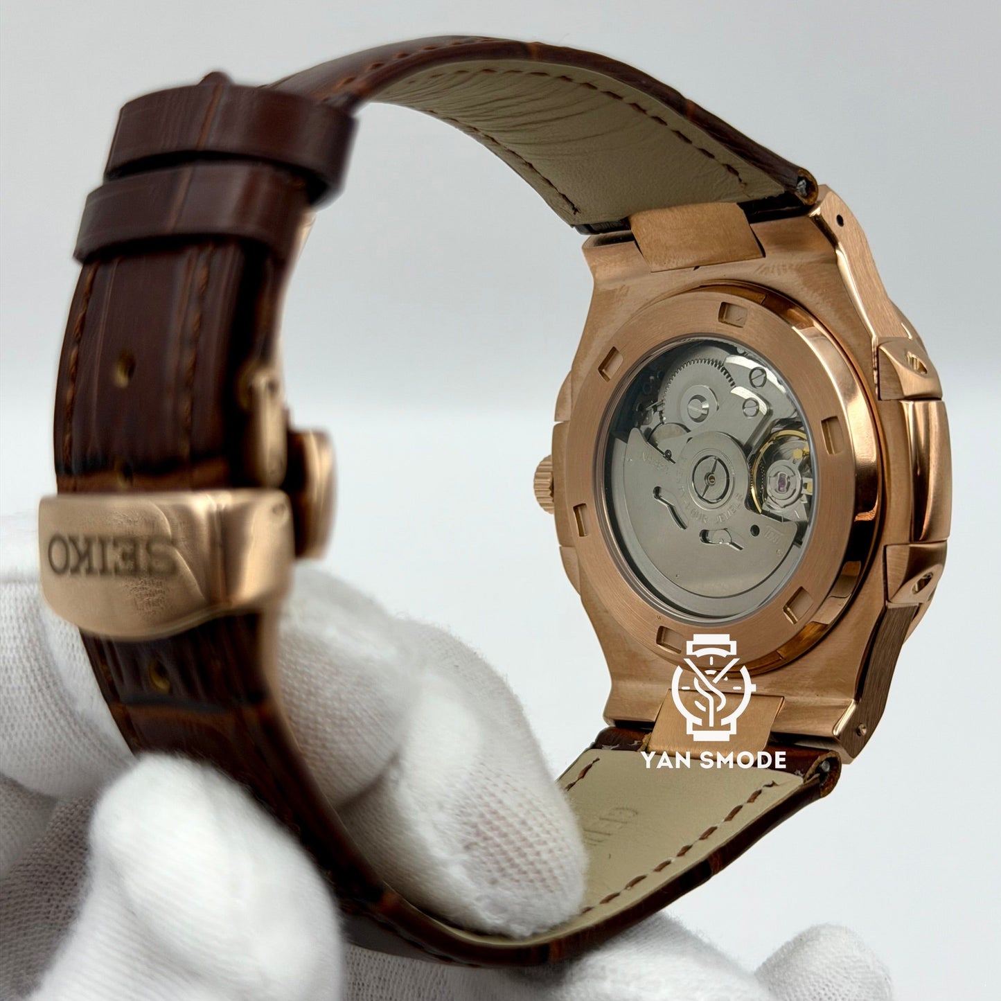 Nautilus Or Rose Caramel Ouverte Cuir Marron