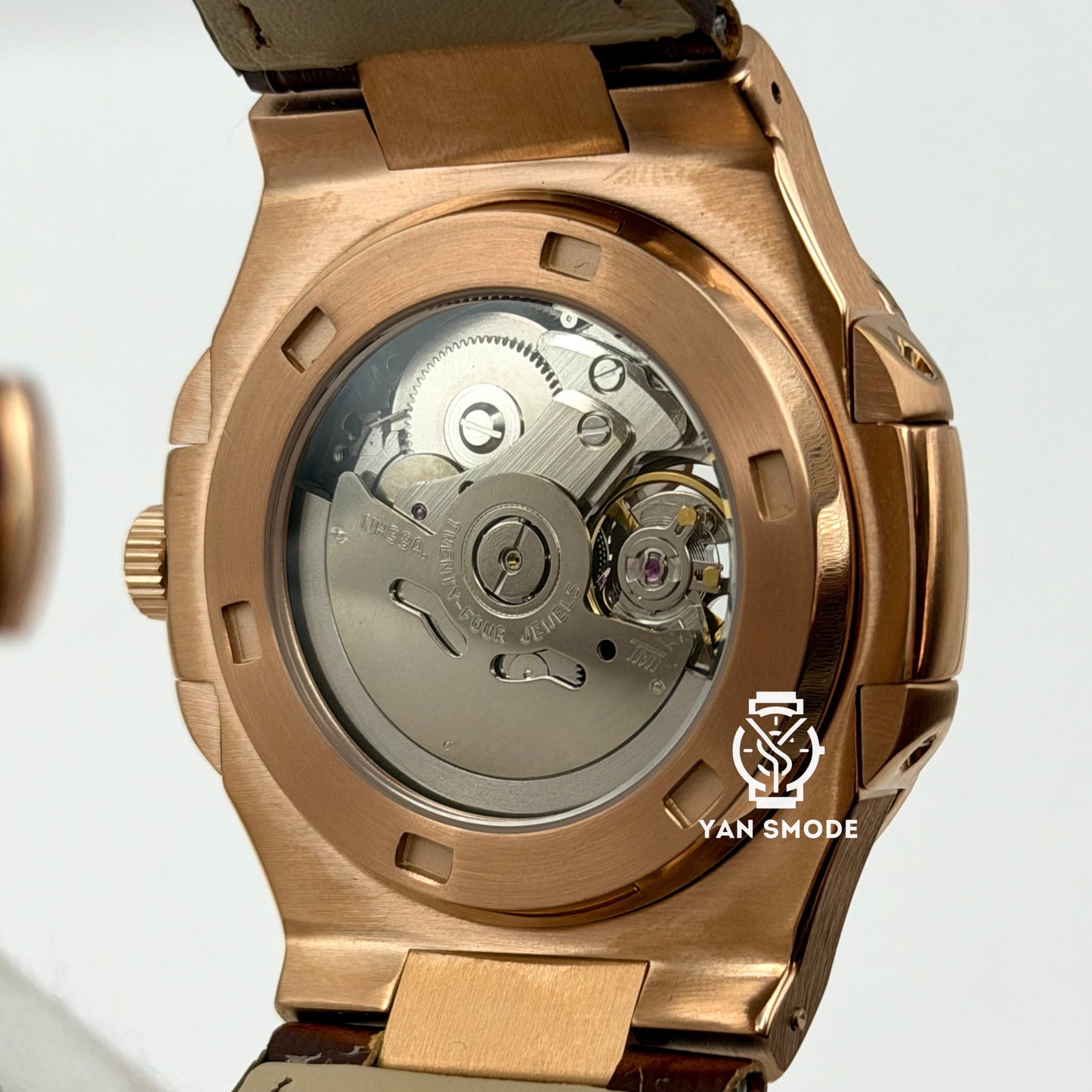 Nautilus Or Rose Caramel Ouverte Cuir Marron