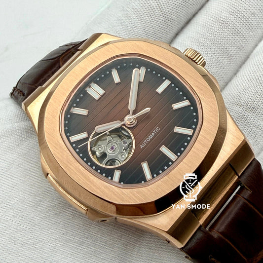 Nauris Or Rose Caramel Ouverte Cuir Marron