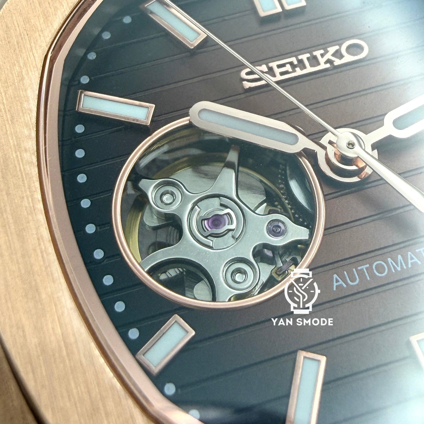 Nautilus Or Rose Caramel Ouverte Cuir Marron