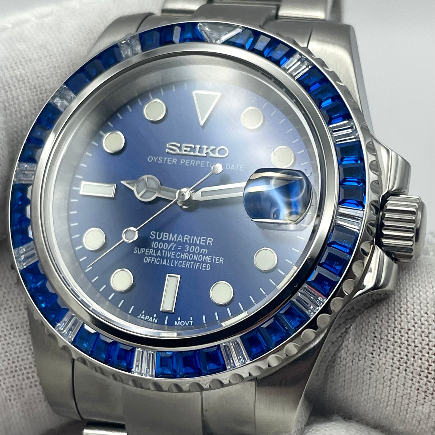 Seiko Mod Submariner Diamants Bleu