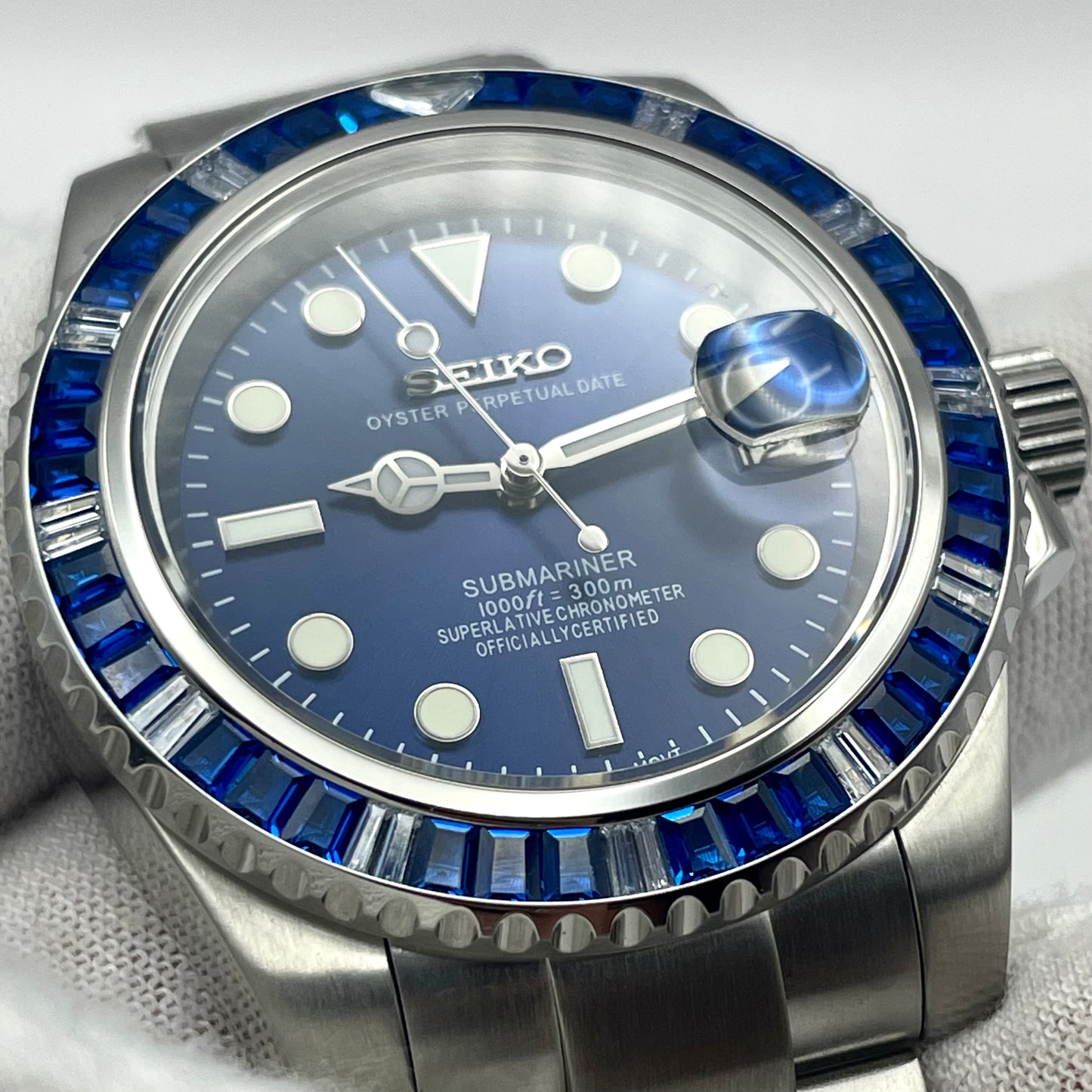 Seiko Mod Submariner Diamants Bleu