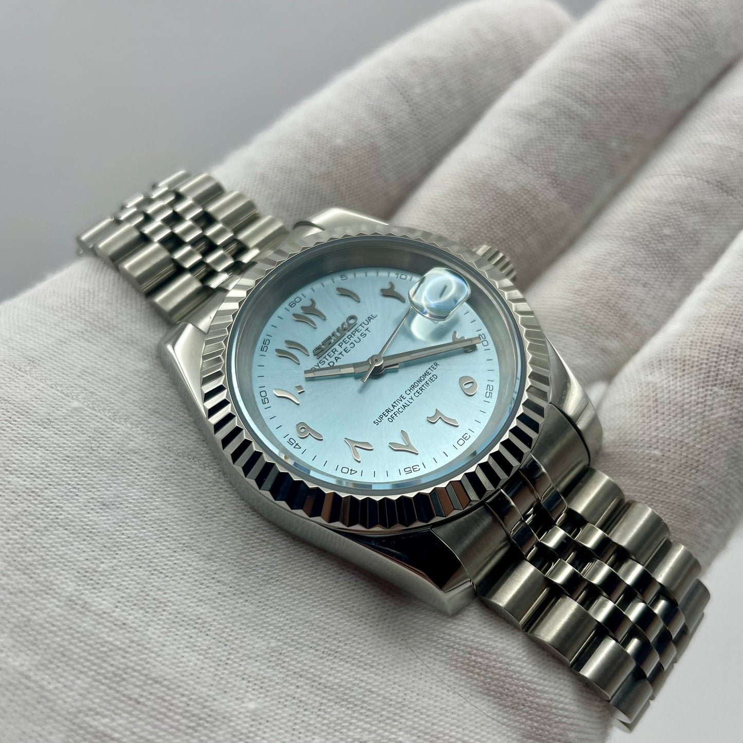 SeikoMod DateJust Arabic Dial Bleu Claire - Yan Smode