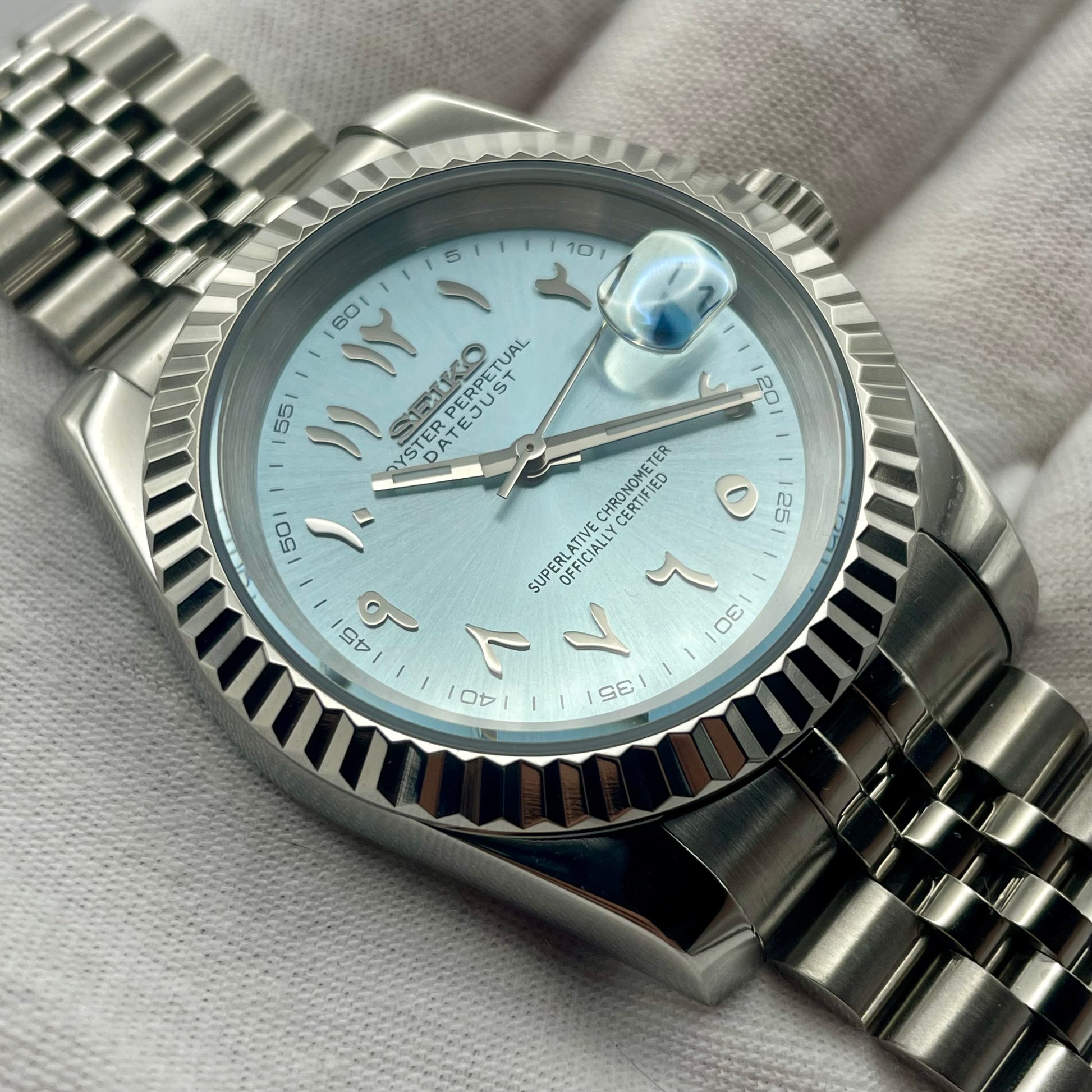 SeikoMod DateJust Arabic Dial Bleu Claire - Yan Smode