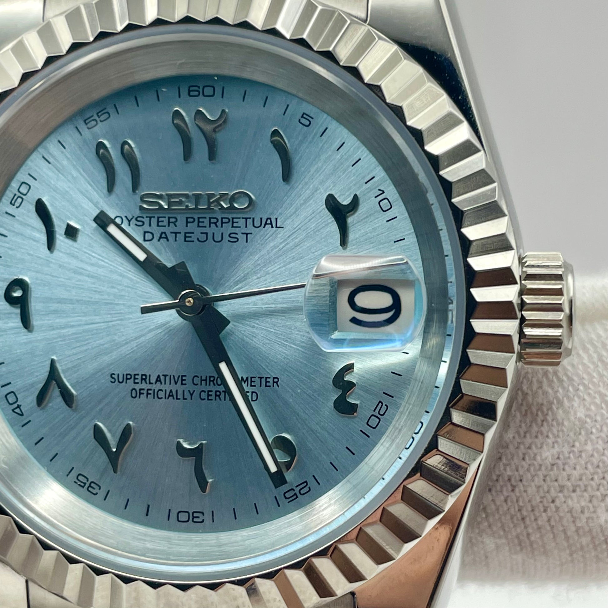 SeikoMod DateJust Arabic Dial Bleu Claire - Yan Smode