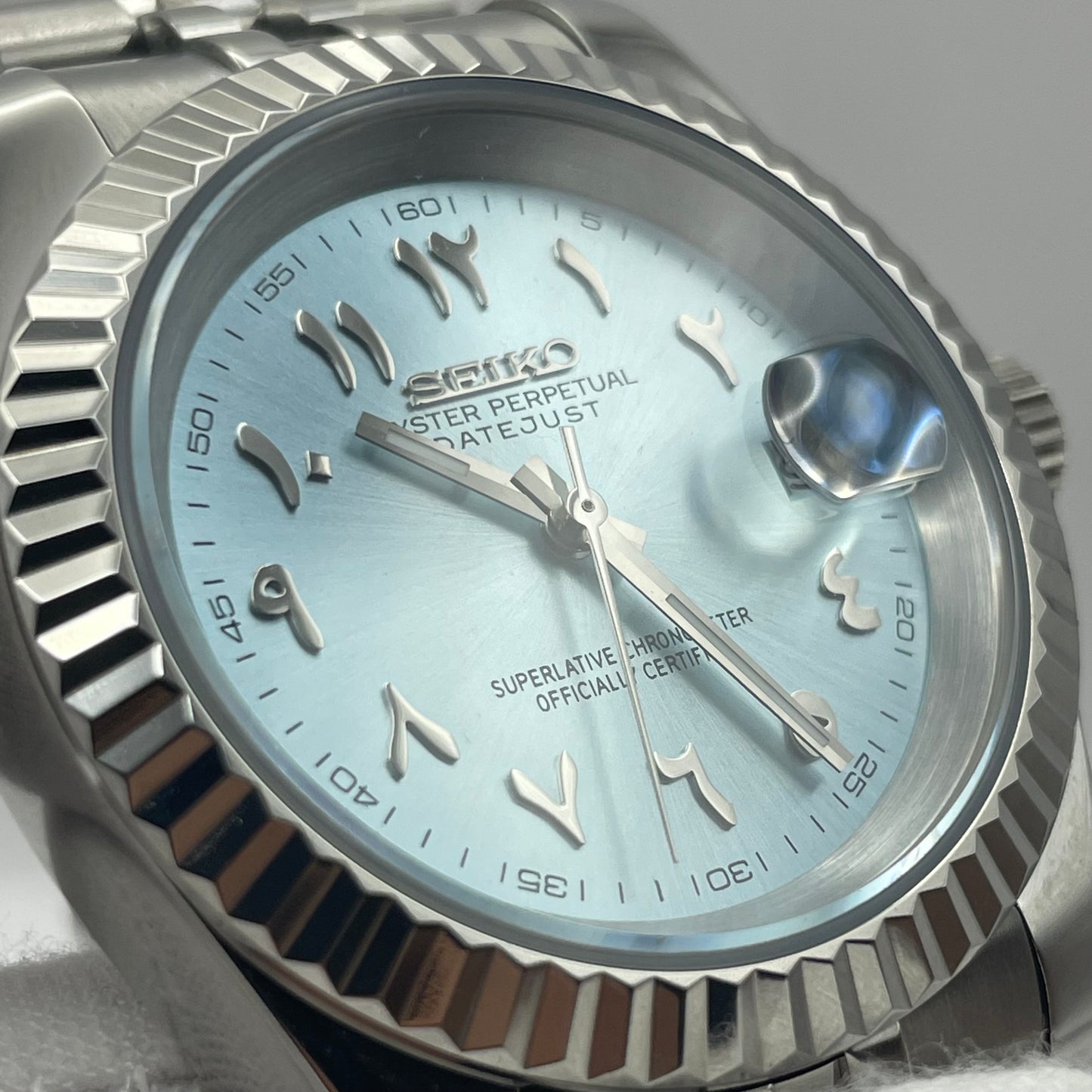 SeikoMod DateJust Arabic Dial Bleu Claire - Yan Smode