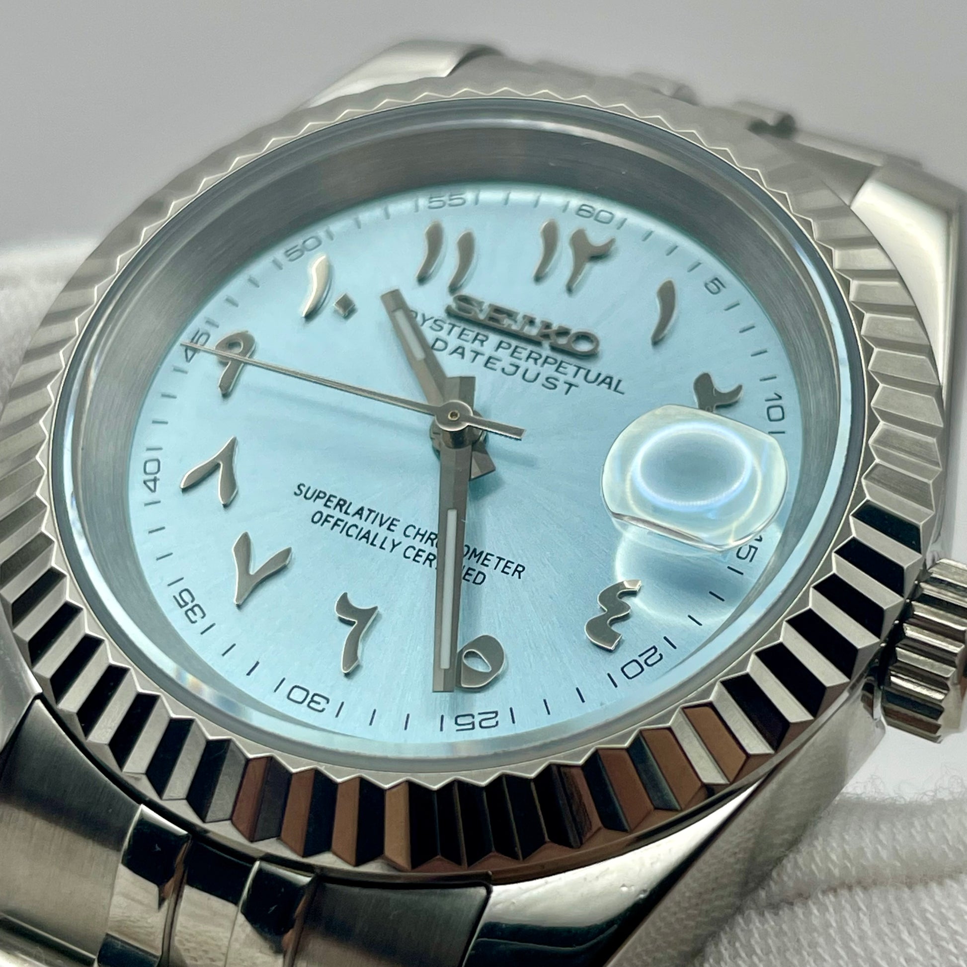 SeikoMod DateJust Arabic Dial Bleu Claire - Yan Smode